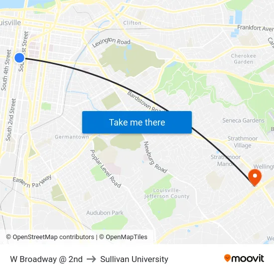 W Broadway @ 2nd to Sullivan University map