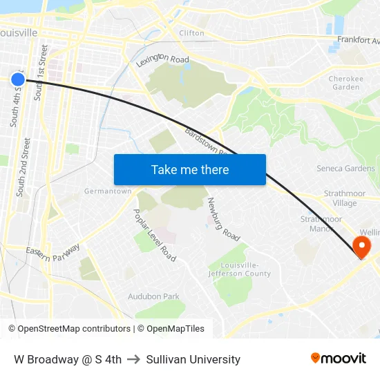 W Broadway @ S 4th to Sullivan University map