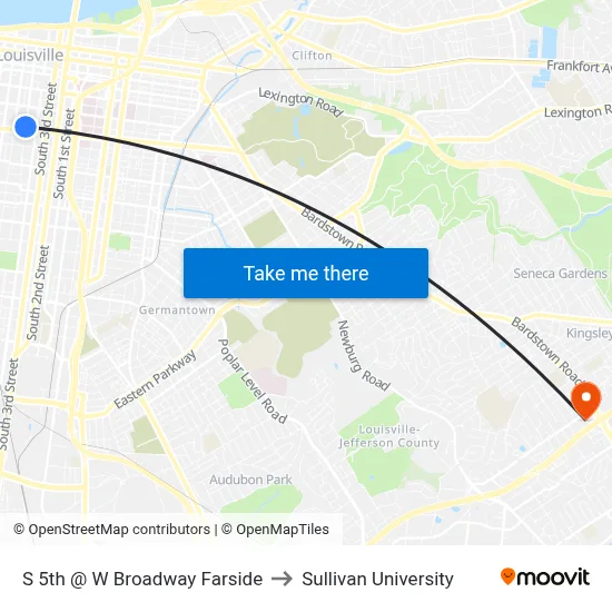 S 5th @ W Broadway Farside to Sullivan University map