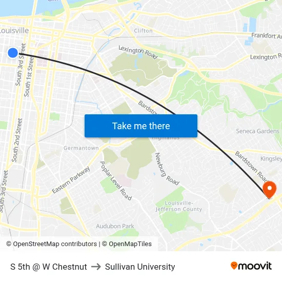 S 5th @ W Chestnut to Sullivan University map