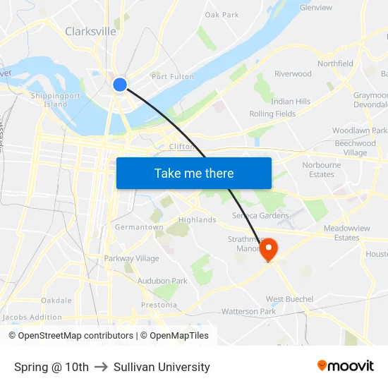 Spring @ 10th to Sullivan University map