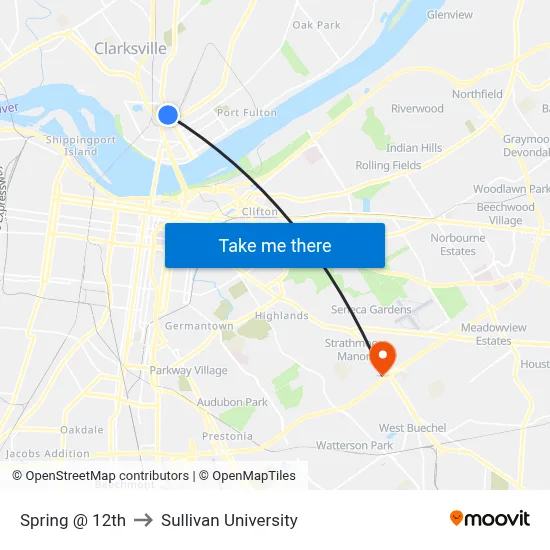 Spring @ 12th to Sullivan University map