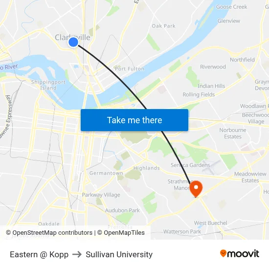 Eastern @ Kopp to Sullivan University map