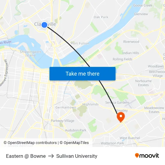 Eastern @ Bowne to Sullivan University map