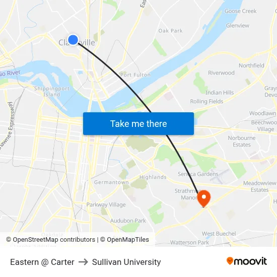 Eastern @ Carter to Sullivan University map
