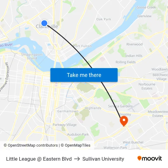 Little League @ Eastern Blvd to Sullivan University map