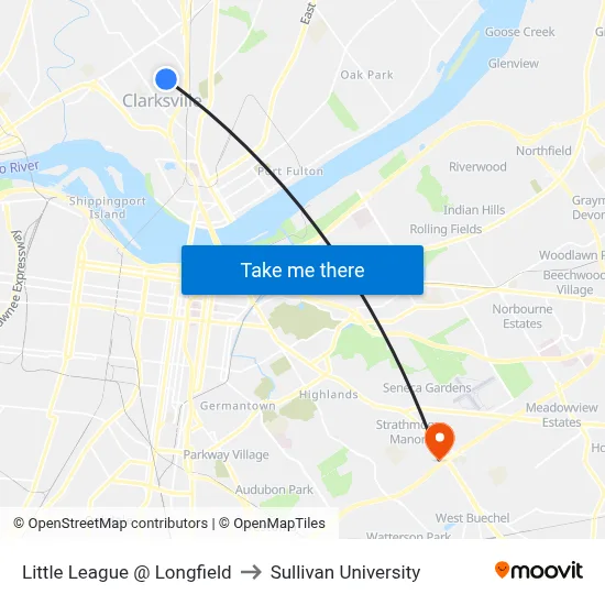 Little League @ Longfield to Sullivan University map