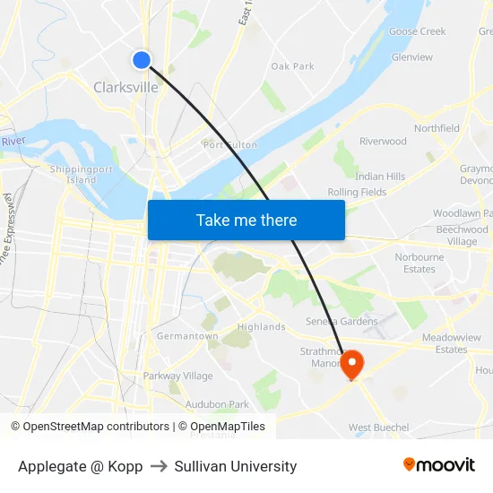 Applegate @ Kopp to Sullivan University map