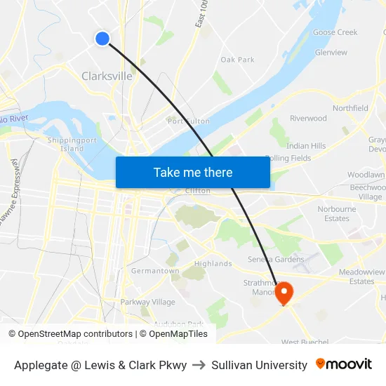Applegate @ Lewis & Clark Pkwy to Sullivan University map