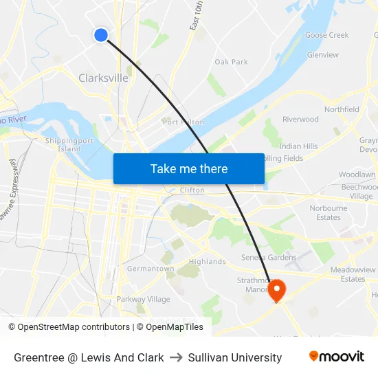 Greentree @ Lewis And Clark to Sullivan University map