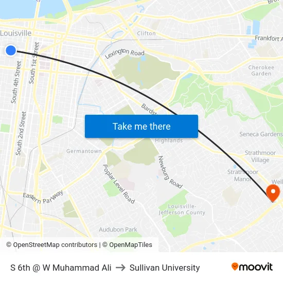 S 6th @ W Muhammad Ali to Sullivan University map