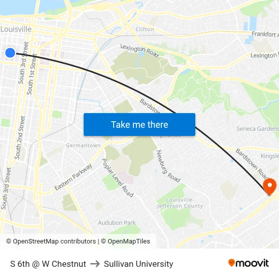 S 6th @ W Chestnut to Sullivan University map