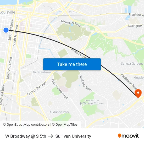 W Broadway @ S 5th to Sullivan University map