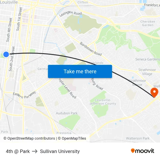4th @ Park to Sullivan University map