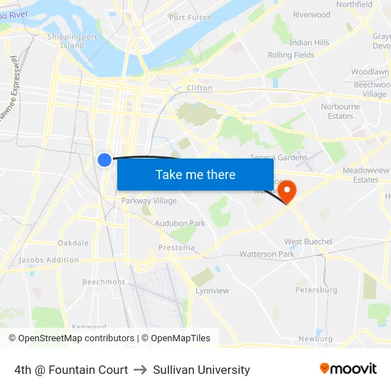 4th @ Fountain Court to Sullivan University map