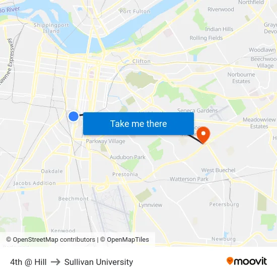 4th @ Hill to Sullivan University map