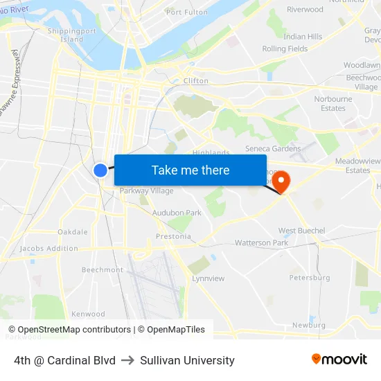 4th @ Cardinal Blvd to Sullivan University map