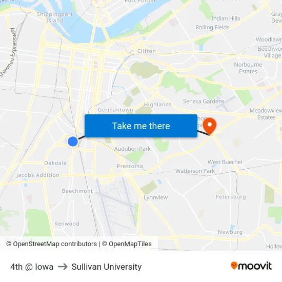 4th @ Iowa to Sullivan University map