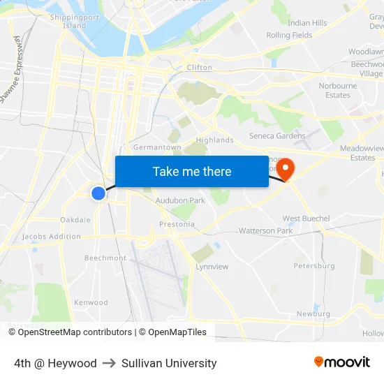 4th @ Heywood to Sullivan University map