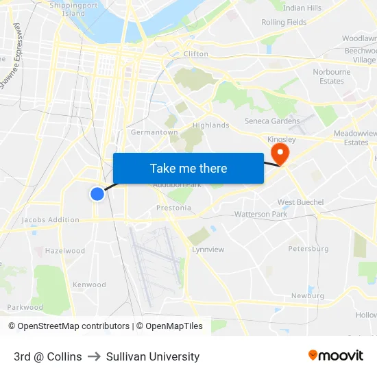 3rd @ Collins to Sullivan University map