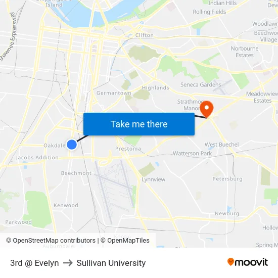 3rd @ Evelyn to Sullivan University map