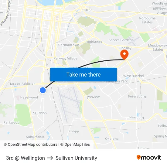 3rd @ Wellington to Sullivan University map