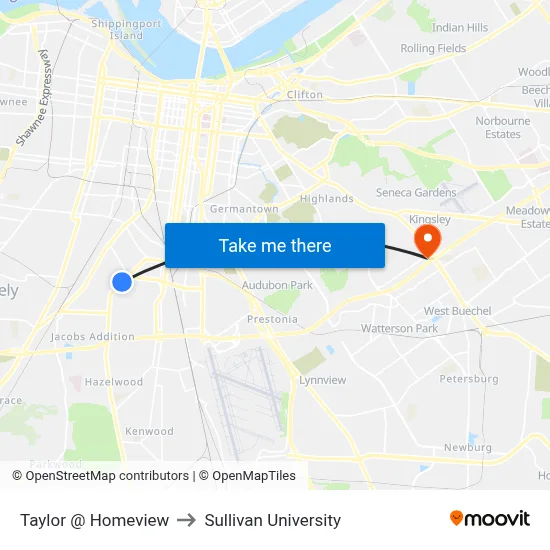 Taylor @ Homeview to Sullivan University map