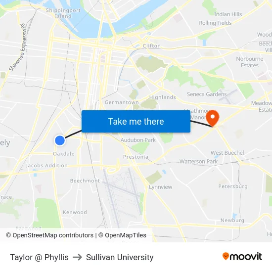 Taylor @ Phyllis to Sullivan University map