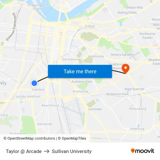Taylor @ Arcade to Sullivan University map