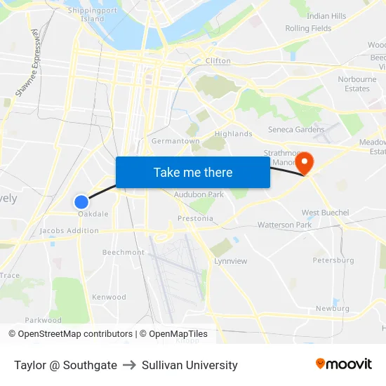 Taylor @ Southgate to Sullivan University map