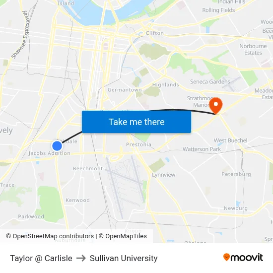 Taylor @ Carlisle to Sullivan University map