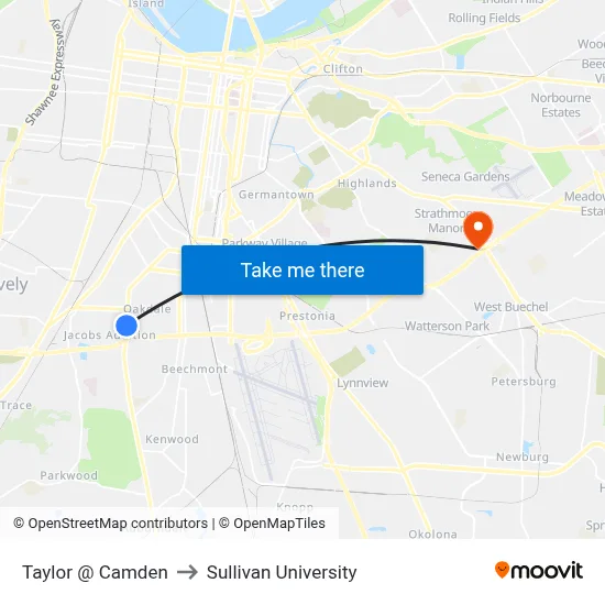 Taylor @ Camden to Sullivan University map