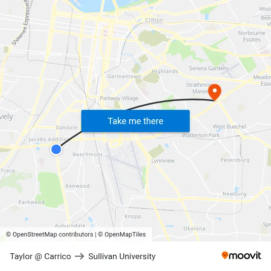 Taylor @ Carrico to Sullivan University map