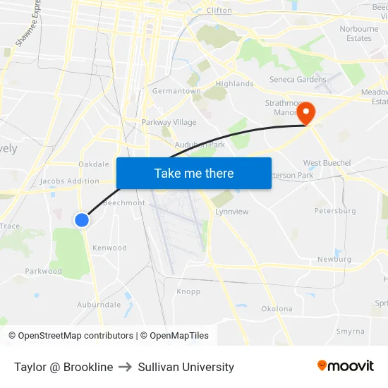 Taylor @ Brookline to Sullivan University map