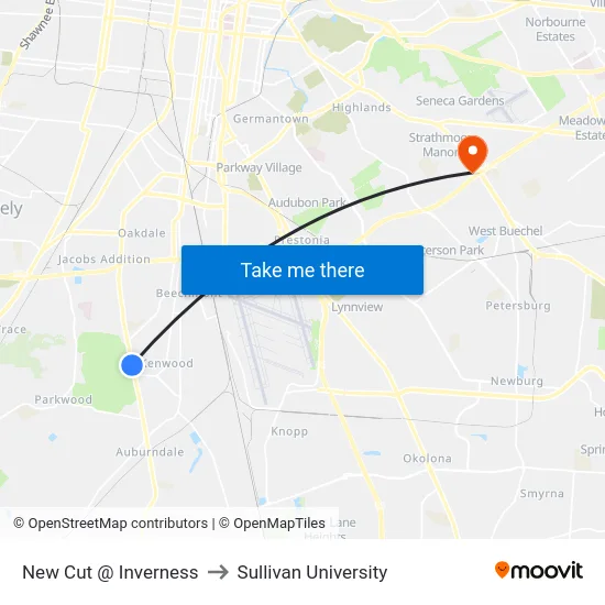 New Cut @ Inverness to Sullivan University map