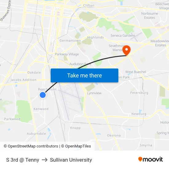 S 3rd @ Tenny to Sullivan University map