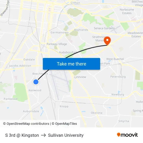 S 3rd @ Kingston to Sullivan University map