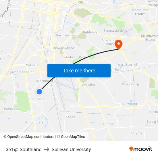 3rd @ Southland to Sullivan University map