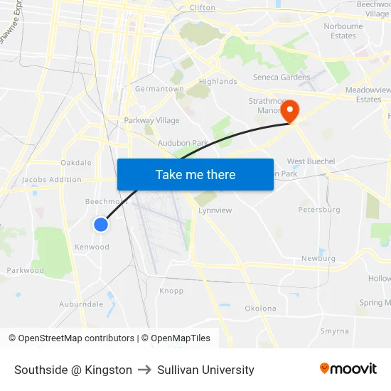 Southside @ Kingston to Sullivan University map