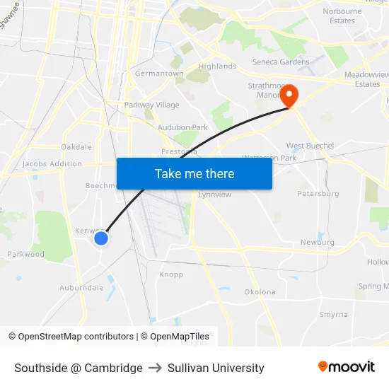 Southside @ Cambridge to Sullivan University map