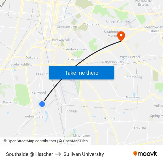 Southside @ Hatcher to Sullivan University map