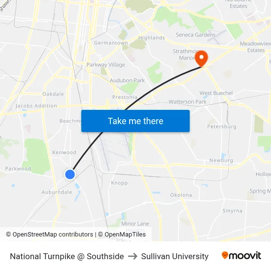 National Turnpike @ Southside to Sullivan University map