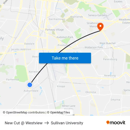 New Cut @ Westview to Sullivan University map
