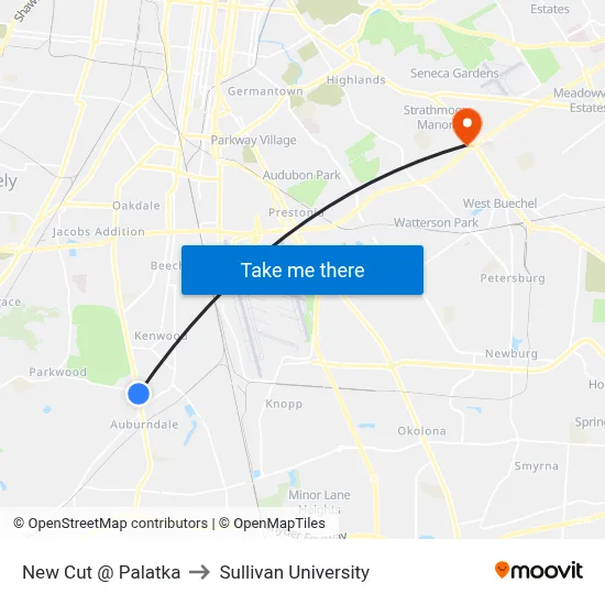 New Cut @ Palatka to Sullivan University map