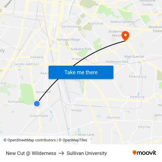 New Cut @ Wilderness to Sullivan University map