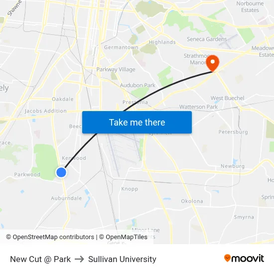 New Cut @ Park to Sullivan University map