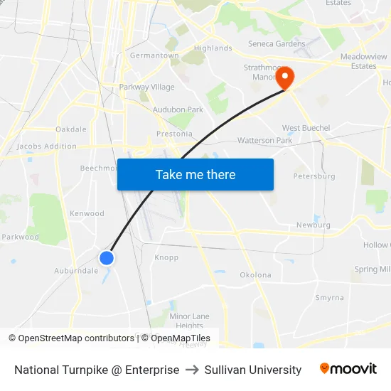 National Turnpike @ Enterprise to Sullivan University map