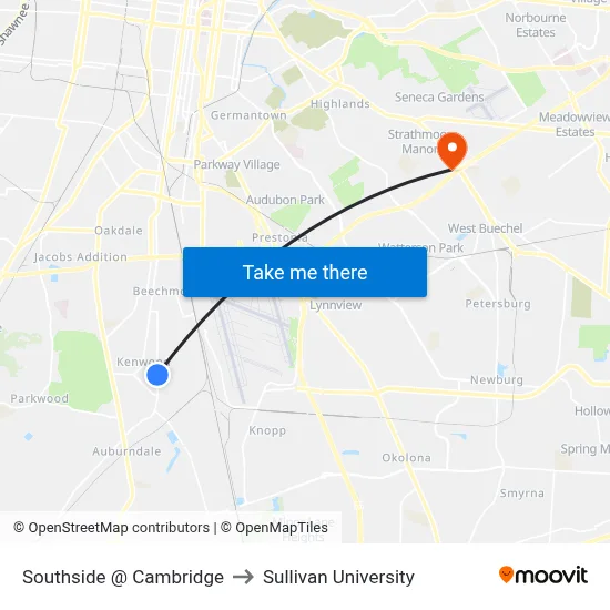 Southside @ Cambridge to Sullivan University map