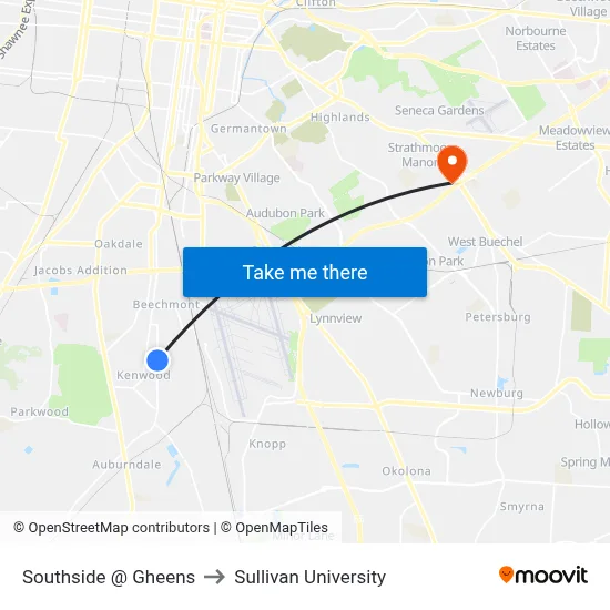 Southside @ Gheens to Sullivan University map