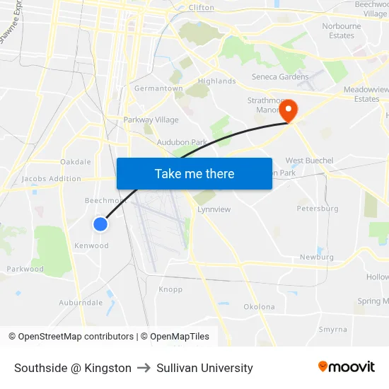 Southside @ Kingston to Sullivan University map